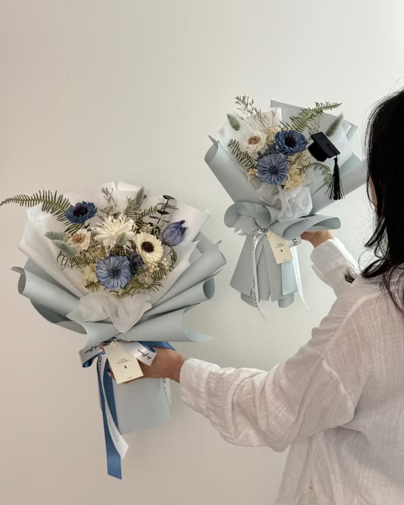 向日葵永生乾燥花束(中款) - 畢業花束 教師節花束 附提袋