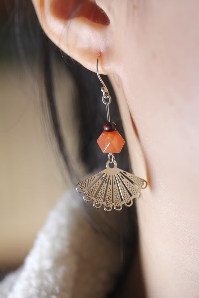 【扇子耳環】南紅瑪瑙 復古 純銀耳墜 中國風設計 氣質 耳飾長款