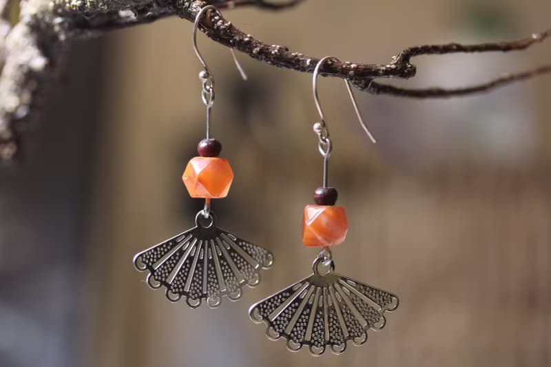 【扇子耳環】南紅瑪瑙 復古 純銀耳墜 中國風設計 氣質 耳飾長款