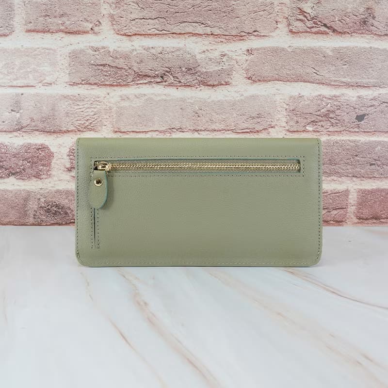 納帕6卡1照馬蹄扣牛皮長夾4106(淺抹綠)