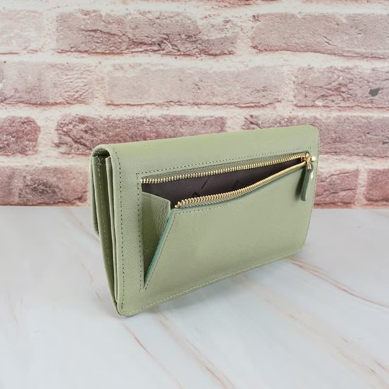 納帕6卡1照馬蹄扣牛皮長夾4106(淺抹綠)