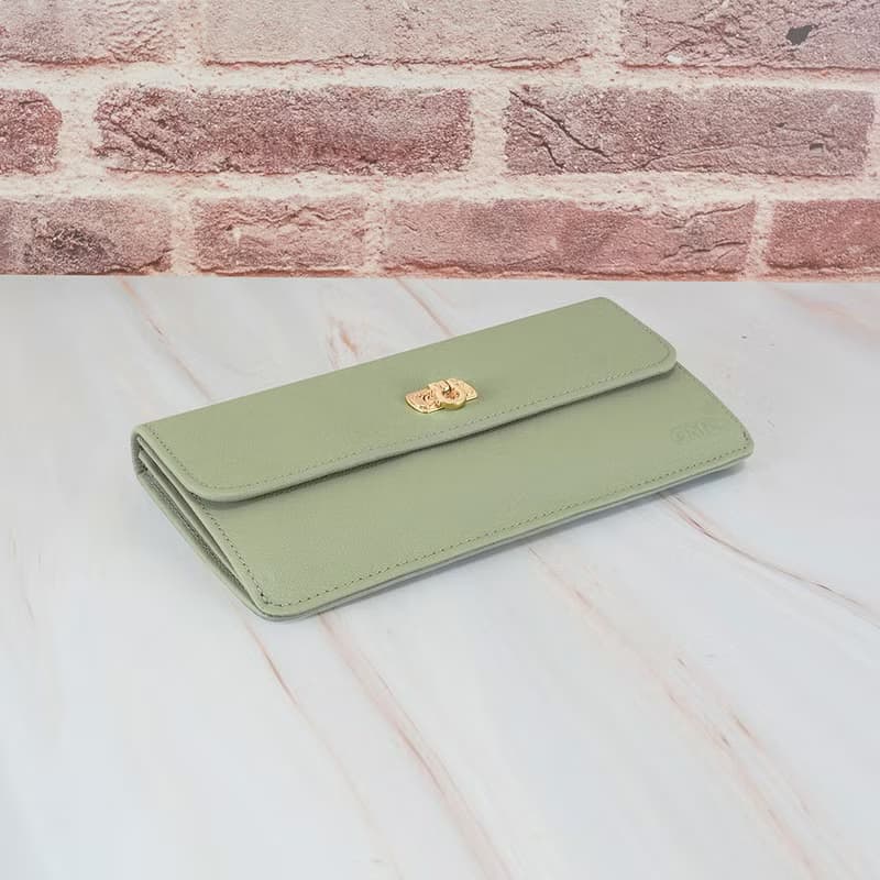 納帕6卡1照馬蹄扣牛皮長夾4106(淺抹綠)