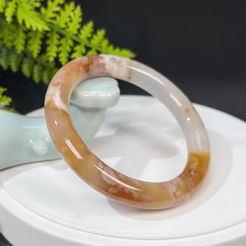 櫻花瑪瑙手鐲58MM 冰潤起光結晶飄花焦糖色玉髓手環 活潑純真友善