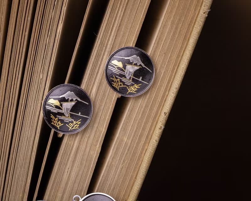 日本Amita古董 京象嵌 金銀鑲嵌工藝 多樣日式圖騰 手鍊耳夾套組