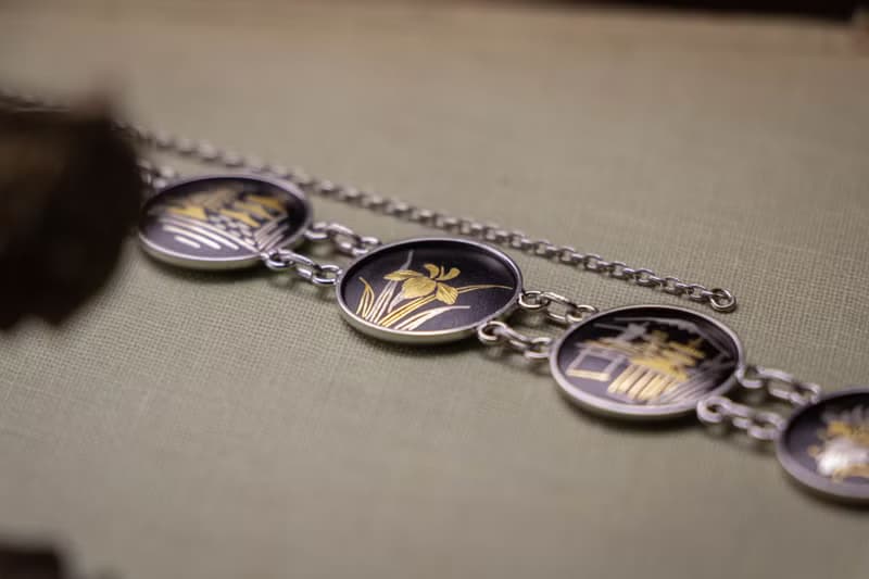 日本Amita古董 京象嵌 金銀鑲嵌工藝 多樣日式圖騰 手鍊耳夾套組