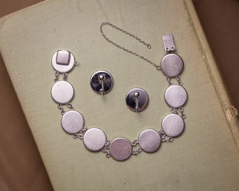 日本Amita古董 京象嵌 金銀鑲嵌工藝 多樣日式圖騰 手鍊耳夾套組