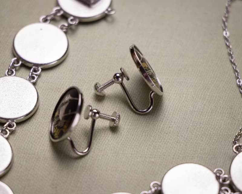 日本Amita古董 京象嵌 金銀鑲嵌工藝 多樣日式圖騰 手鍊耳夾套組