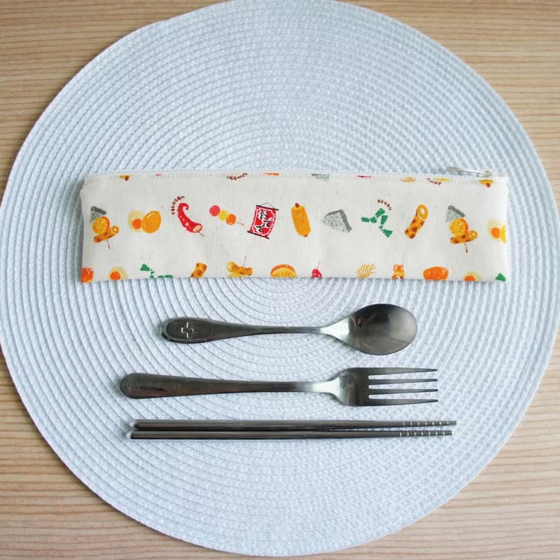 Lovely【日本布】黑輪串燒餐具袋、筆袋、米底、23-24公分筷子&C