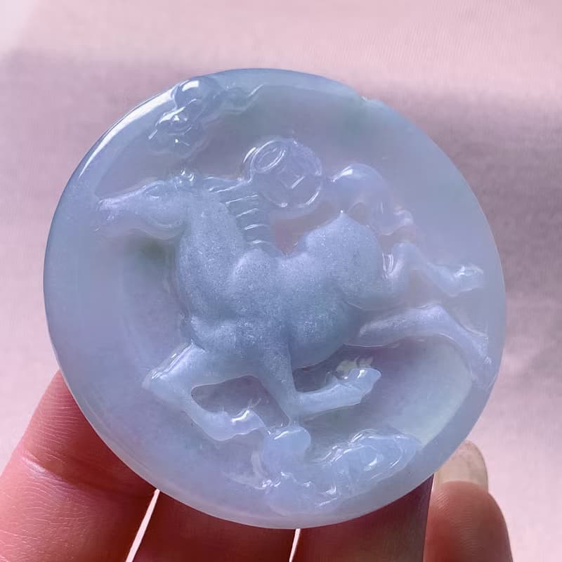 冰種飄花翡翠馬到成功項鍊 | 天然緬甸玉A貨翡翠 | 送禮