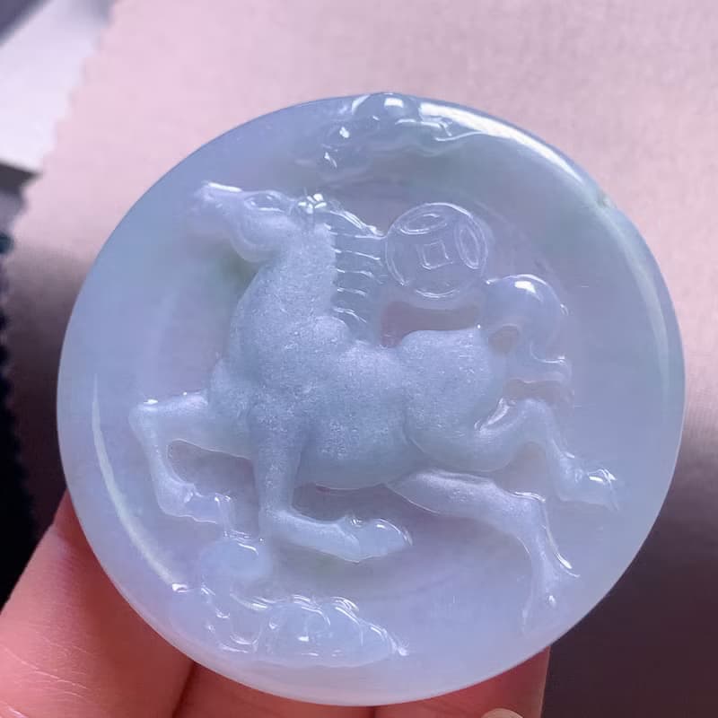 冰種飄花翡翠馬到成功項鍊 | 天然緬甸玉A貨翡翠 | 送禮