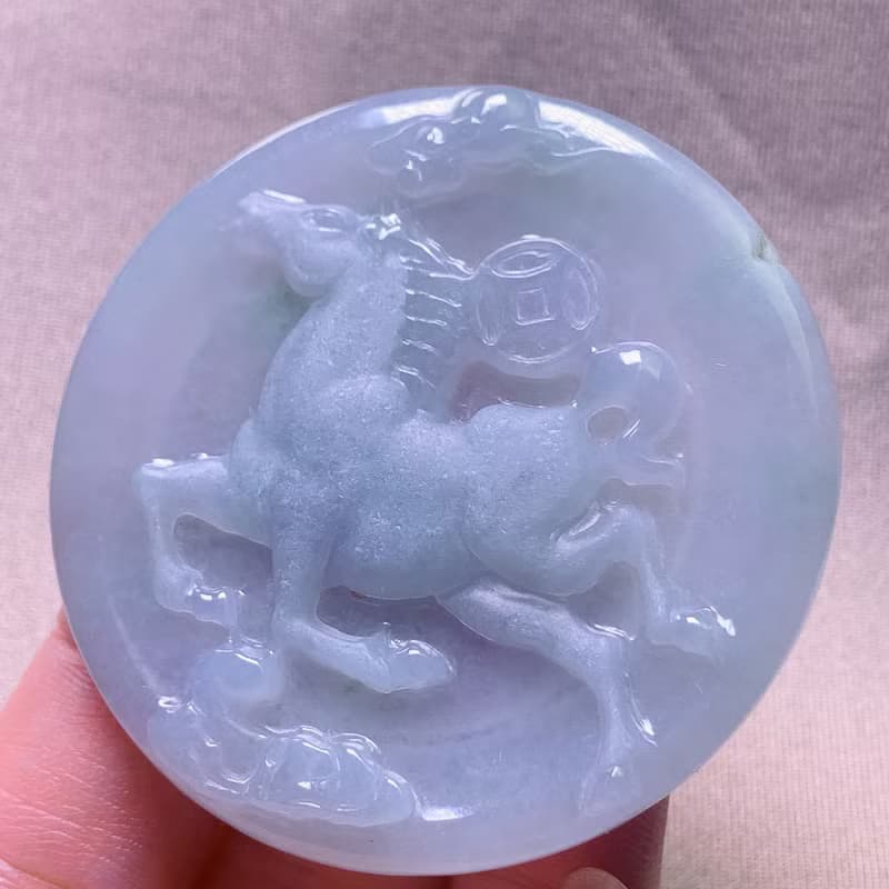 冰種飄花翡翠馬到成功項鍊 | 天然緬甸玉A貨翡翠 | 送禮