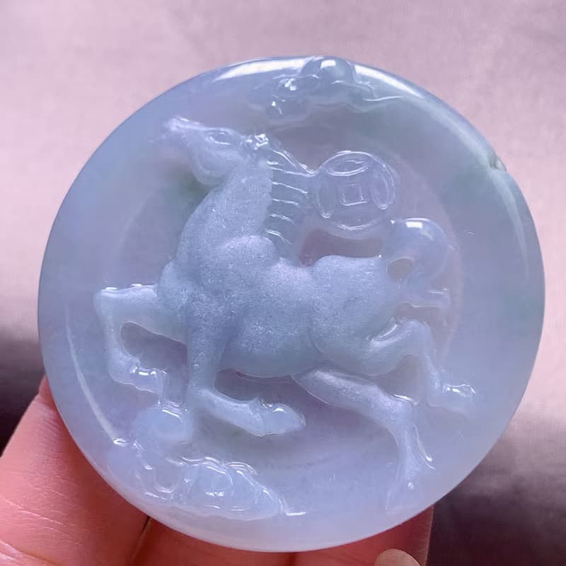 冰種飄花翡翠馬到成功項鍊 | 天然緬甸玉A貨翡翠 | 送禮