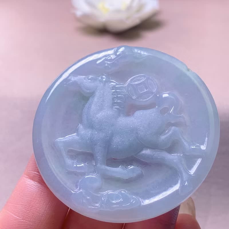 冰種飄花翡翠馬到成功項鍊 | 天然緬甸玉A貨翡翠 | 送禮