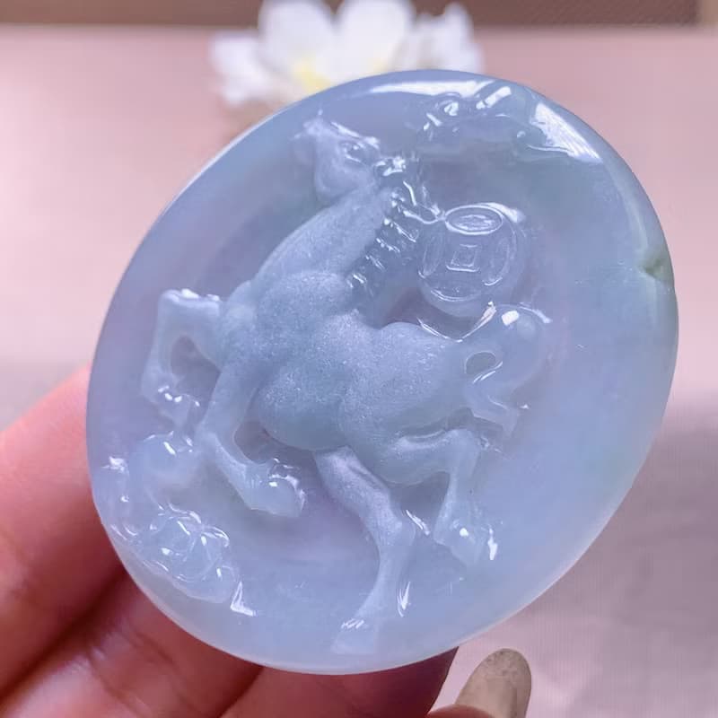 冰種飄花翡翠馬到成功項鍊 | 天然緬甸玉A貨翡翠 | 送禮
