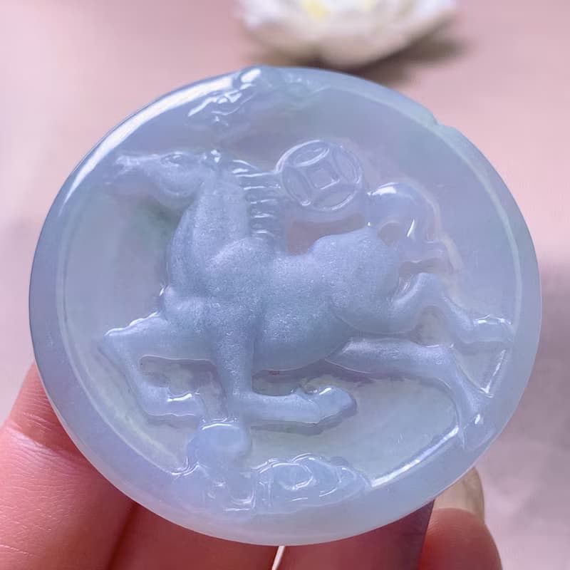 冰種飄花翡翠馬到成功項鍊 | 天然緬甸玉A貨翡翠 | 送禮