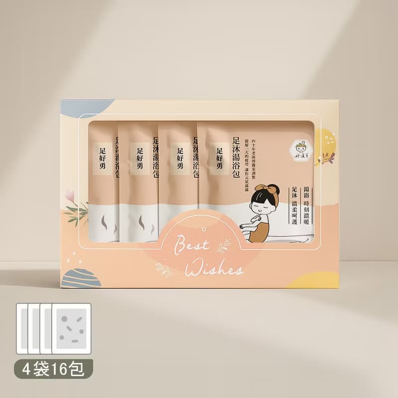 足沐湯浴包-足好勇(4袋16包/禮盒組)好漢草足浴袋 釋壓能量泡腳包