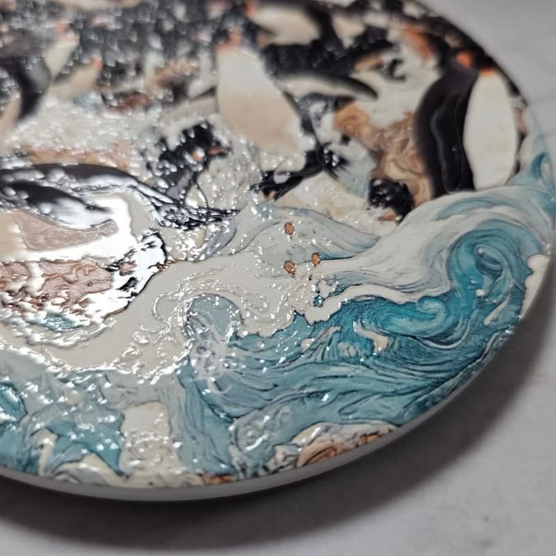 狂歡企鵝-晶雕陶瓷吸水杯墊