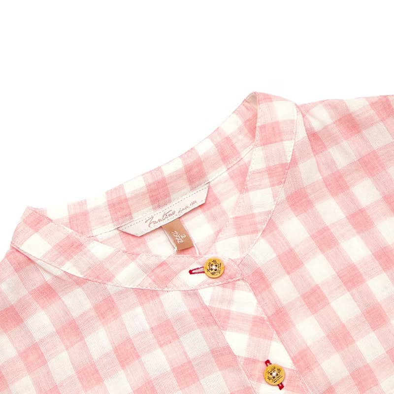秋裝∣經典刺繡格紋洋裝(粉)