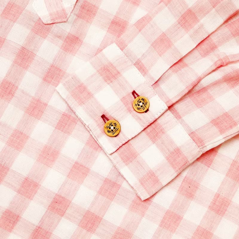 秋裝∣經典刺繡格紋洋裝(粉)