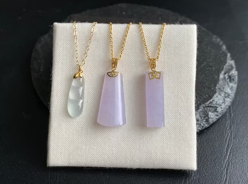 18K金 天然冰種翡翠 緬甸玉紫羅蘭翡翠平安無事排 冰豆 14KGB項鍊