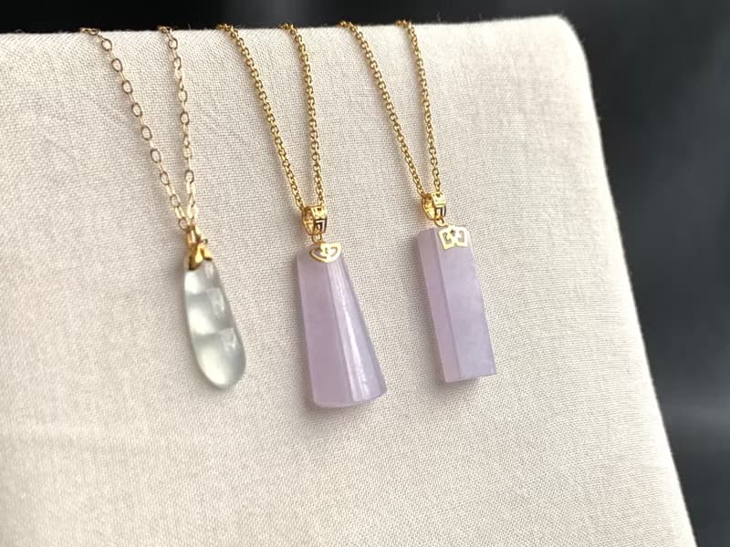 18K金 天然冰種翡翠 緬甸玉紫羅蘭翡翠平安無事排 冰豆 14KGB項鍊