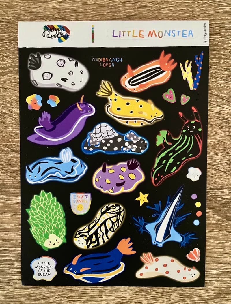 colorful waterproof sticker nudibranch, little monster of the sea