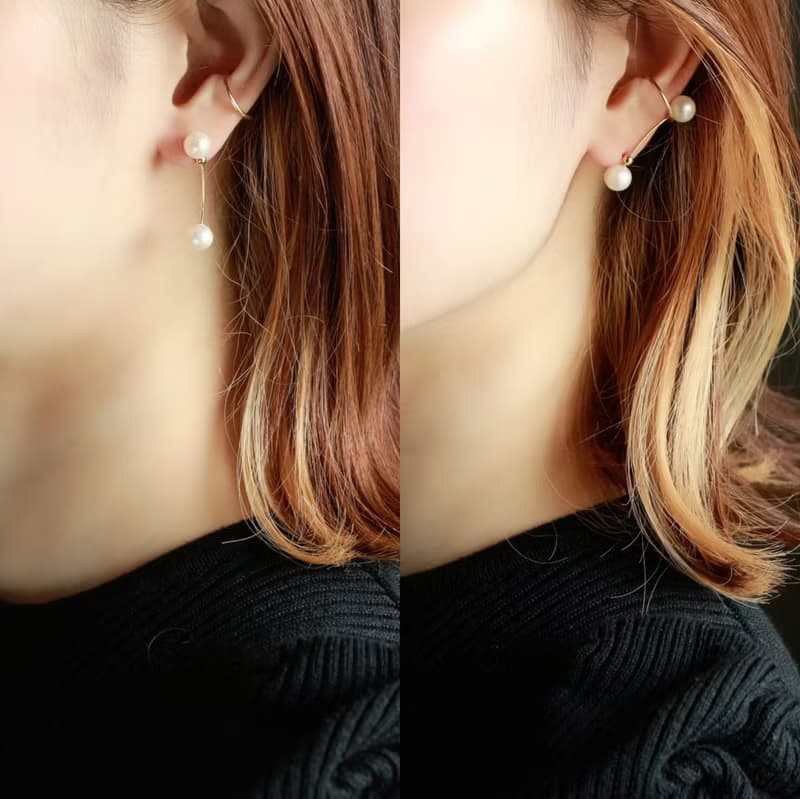 14kgf-W pearl slide pierced earrings & earcuff set