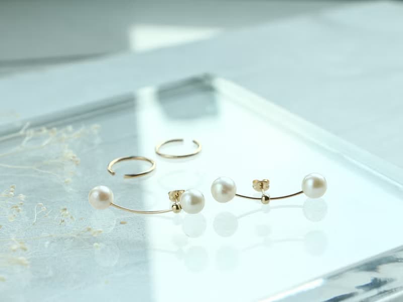 14kgf-W pearl slide pierced earrings & earcuff set
