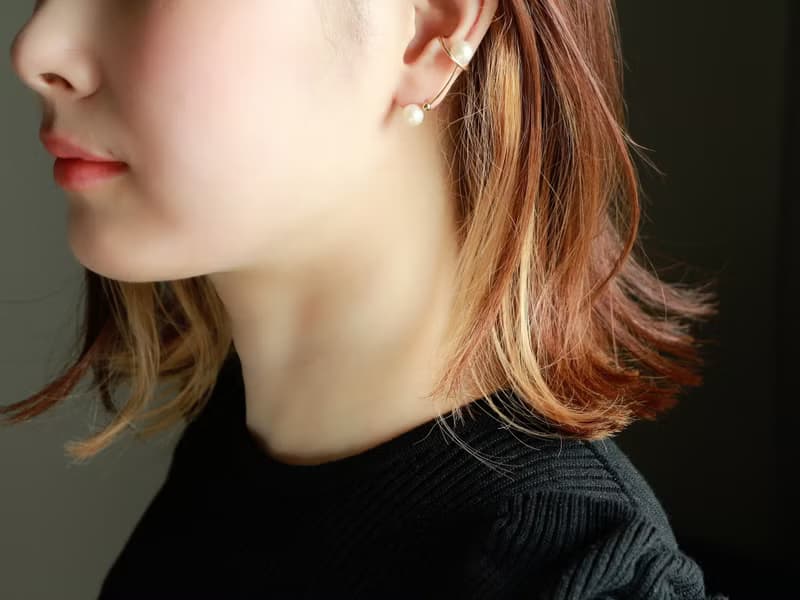 14kgf-W pearl slide pierced earrings & earcuff set
