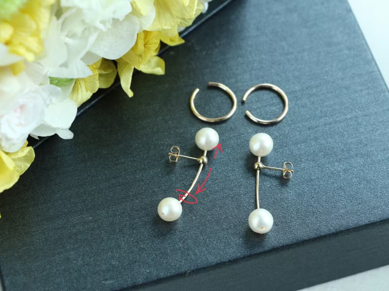 14kgf-W pearl slide pierced earrings & earcuff set