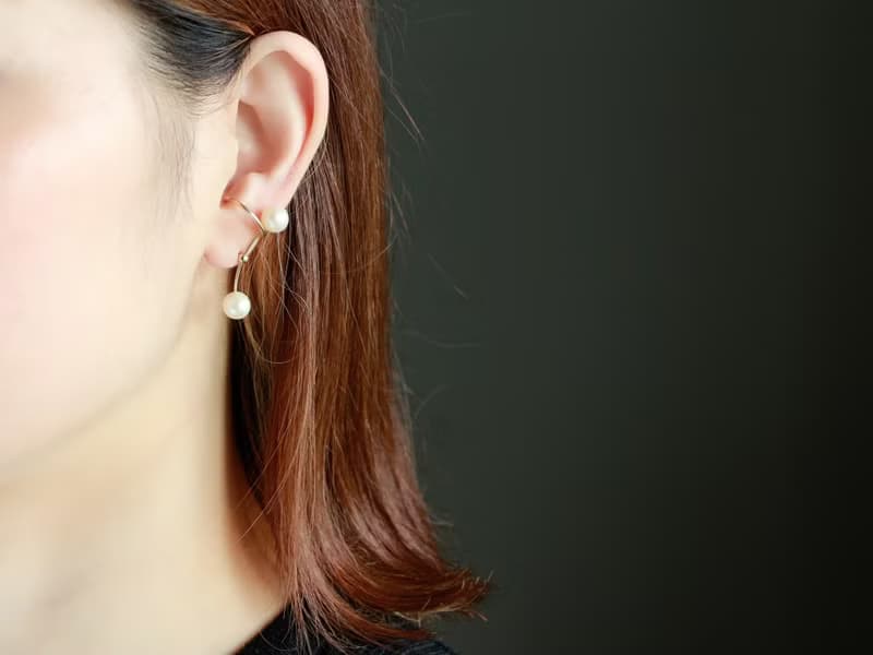 14kgf-W pearl slide pierced earrings & earcuff set