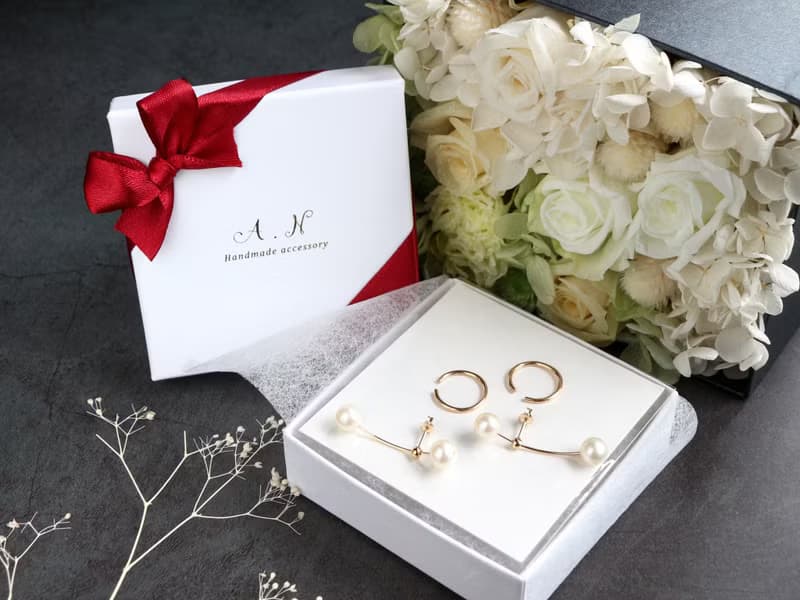 14kgf-W pearl slide pierced earrings & earcuff set