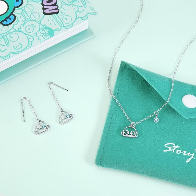 Hello Hangyodon系列-人魚漢頓線框晶鑽純銀耳環