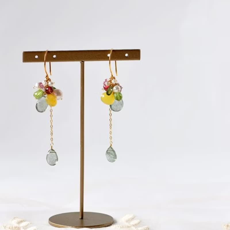 モスアクアマリンのbouquetピアス