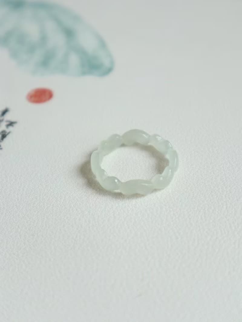 天然和田玉雕刻愛心戒指指環 心連心指環冰底晴水料玉質細膩 禮物