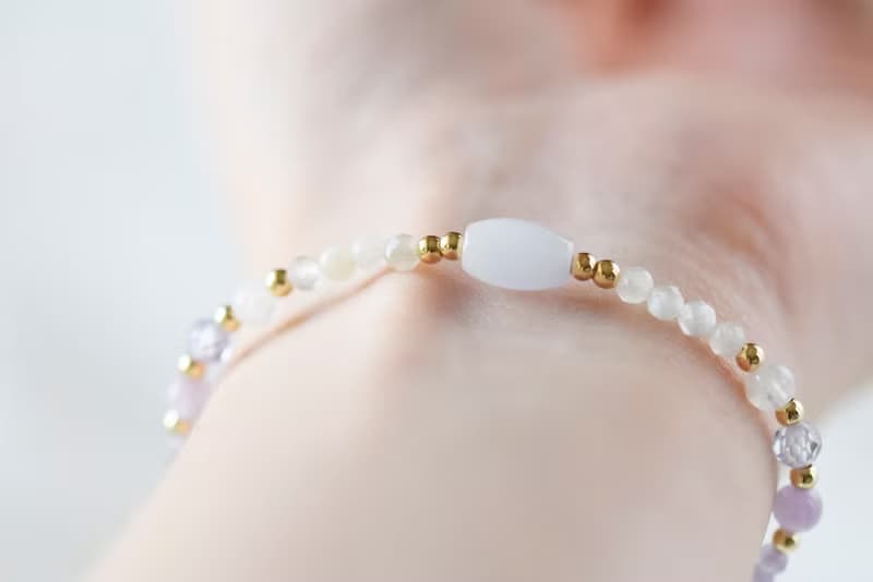 初見。紫水晶 紫玉 白月亮石 月亮石 14K包金 天然石水晶 手鍊