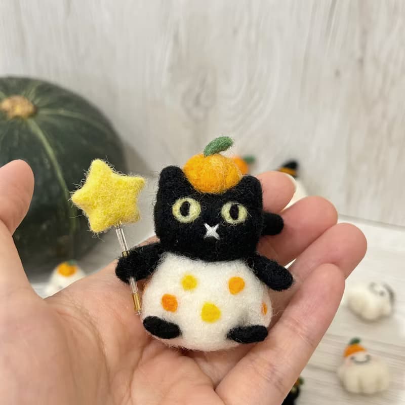 【萬聖節限定】南瓜黑貓幽靈羊毛氈娃娃 鑰匙圈 髮夾 療癒 送禮