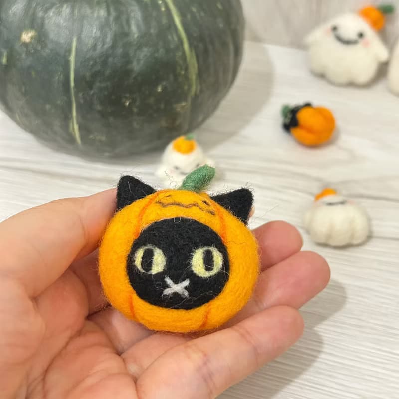 【萬聖節限定】南瓜黑貓幽靈羊毛氈娃娃 鑰匙圈 髮夾 療癒 送禮