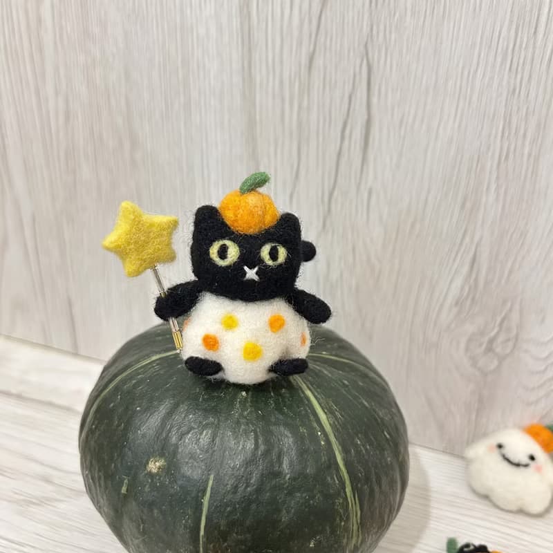 【萬聖節限定】南瓜黑貓幽靈羊毛氈娃娃 鑰匙圈 髮夾 療癒 送禮