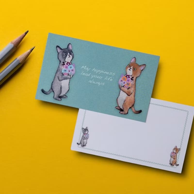 メッセージカード封筒セット（花束とネコ達）