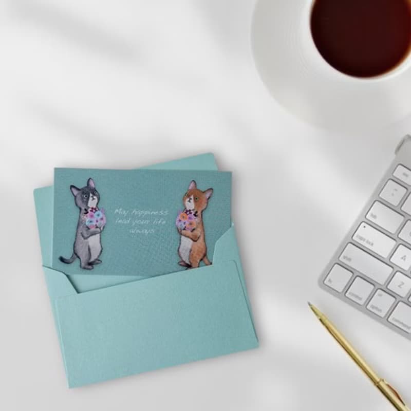 メッセージカード封筒セット（花束とネコ達）