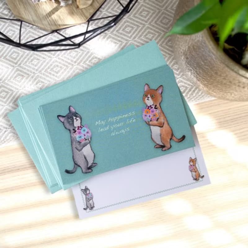 メッセージカード封筒セット（花束とネコ達）