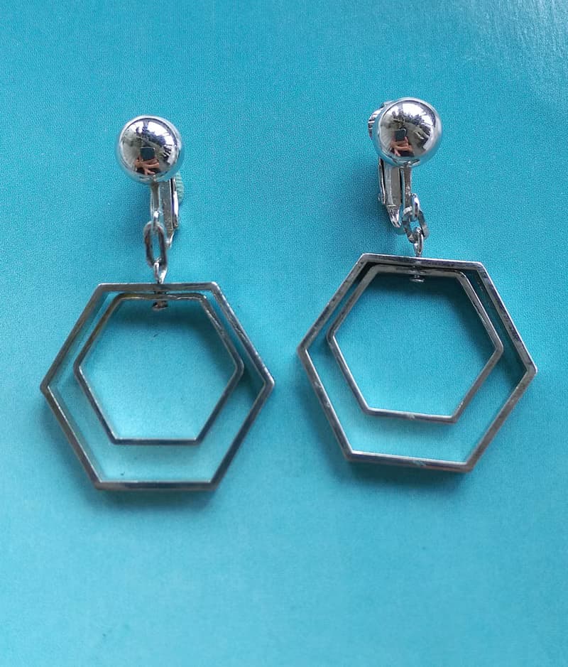 Vintage Jewelry 西洋古董飾品 銀色調 普普都會垂墜 夾式耳環