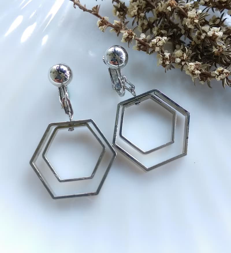 Vintage Jewelry 西洋古董飾品 銀色調 普普都會垂墜 夾式耳環