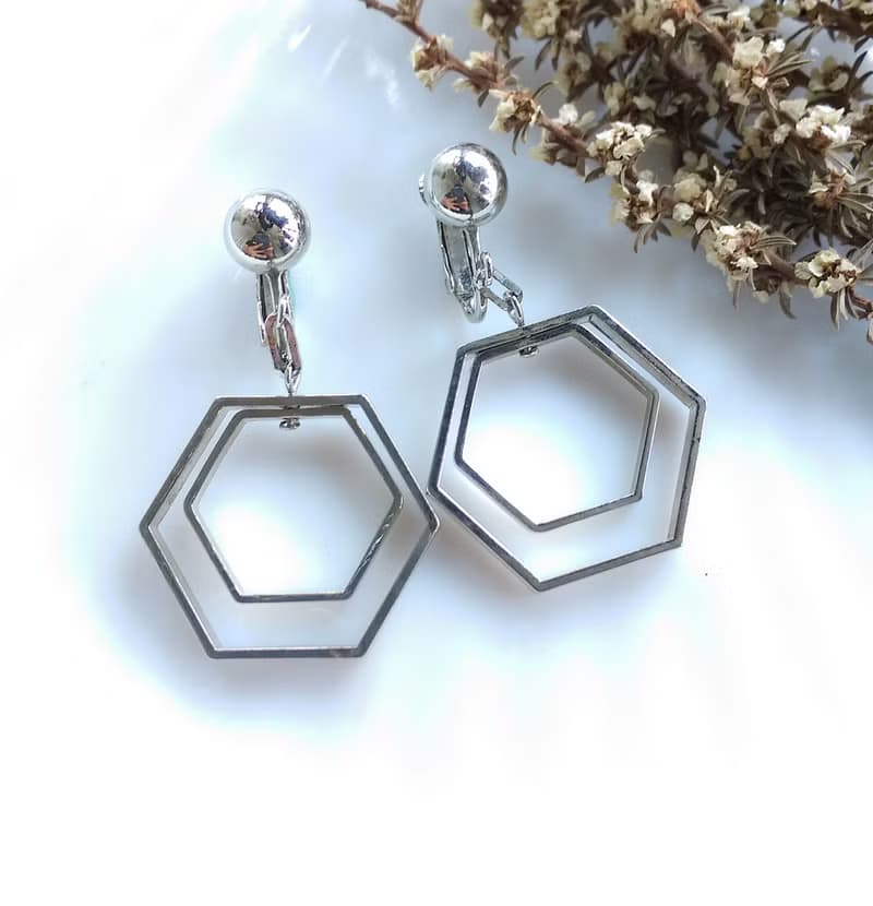 Vintage Jewelry 西洋古董飾品 銀色調 普普都會垂墜 夾式耳環
