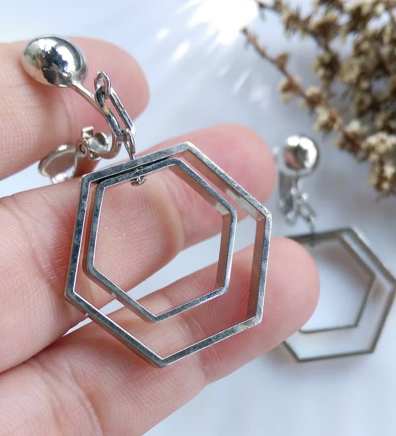 Vintage Jewelry 西洋古董飾品 銀色調 普普都會垂墜 夾式耳環