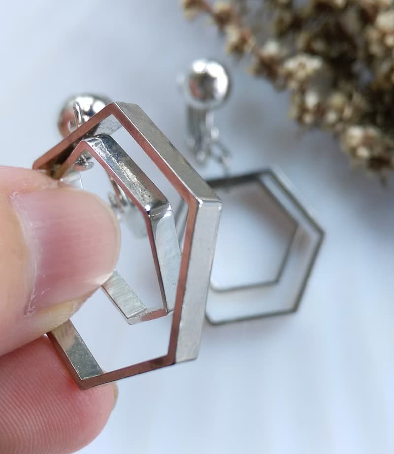 Vintage Jewelry 西洋古董飾品 銀色調 普普都會垂墜 夾式耳環