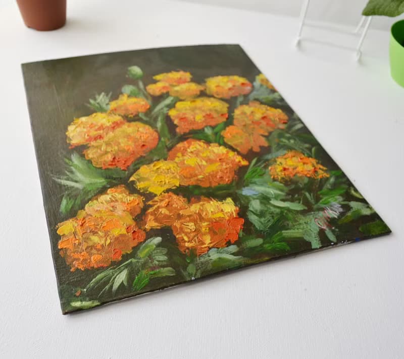 Marigolds Original Art Orange Floral Art Tagetes Oil Painting Bouquet Tagetes
