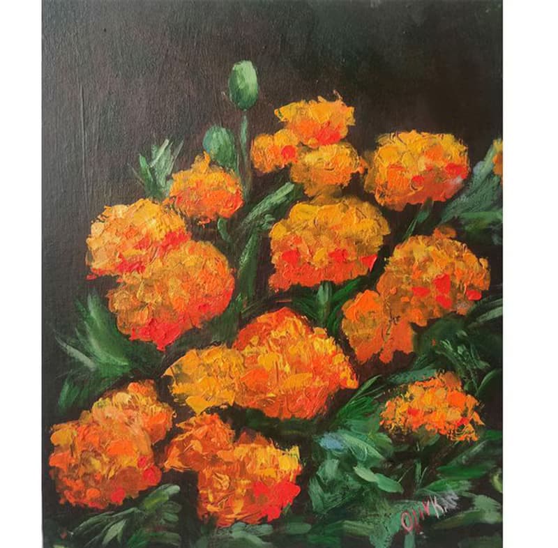 Marigolds Original Art Orange Floral Art Tagetes Oil Painting Bouquet Tagetes