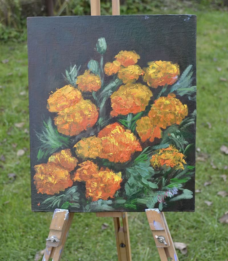 Marigolds Original Art Orange Floral Art Tagetes Oil Painting Bouquet Tagetes